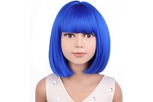 PATTNIUM Kids Blue Wig Child Blue Bob Wig Short Blue Wig for Girls Colored Wigs Dark Blue Bob Wig Cosplay Party Synthetic Rose Net Daily Wear Wig(Dark Blue)