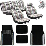 Baja Inca 12pc Saddle Blanket Seat Covers Set with Match Plush Two-Tone Carpet Floor Mats Front Pair Bench Universal Fitment