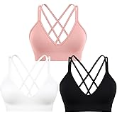 Sports Bra for Women V-Neck Strappy Criss Cross Yoga Bra Padded Medium Support Workout Gym Athletic Fitness Bras 3 Pack