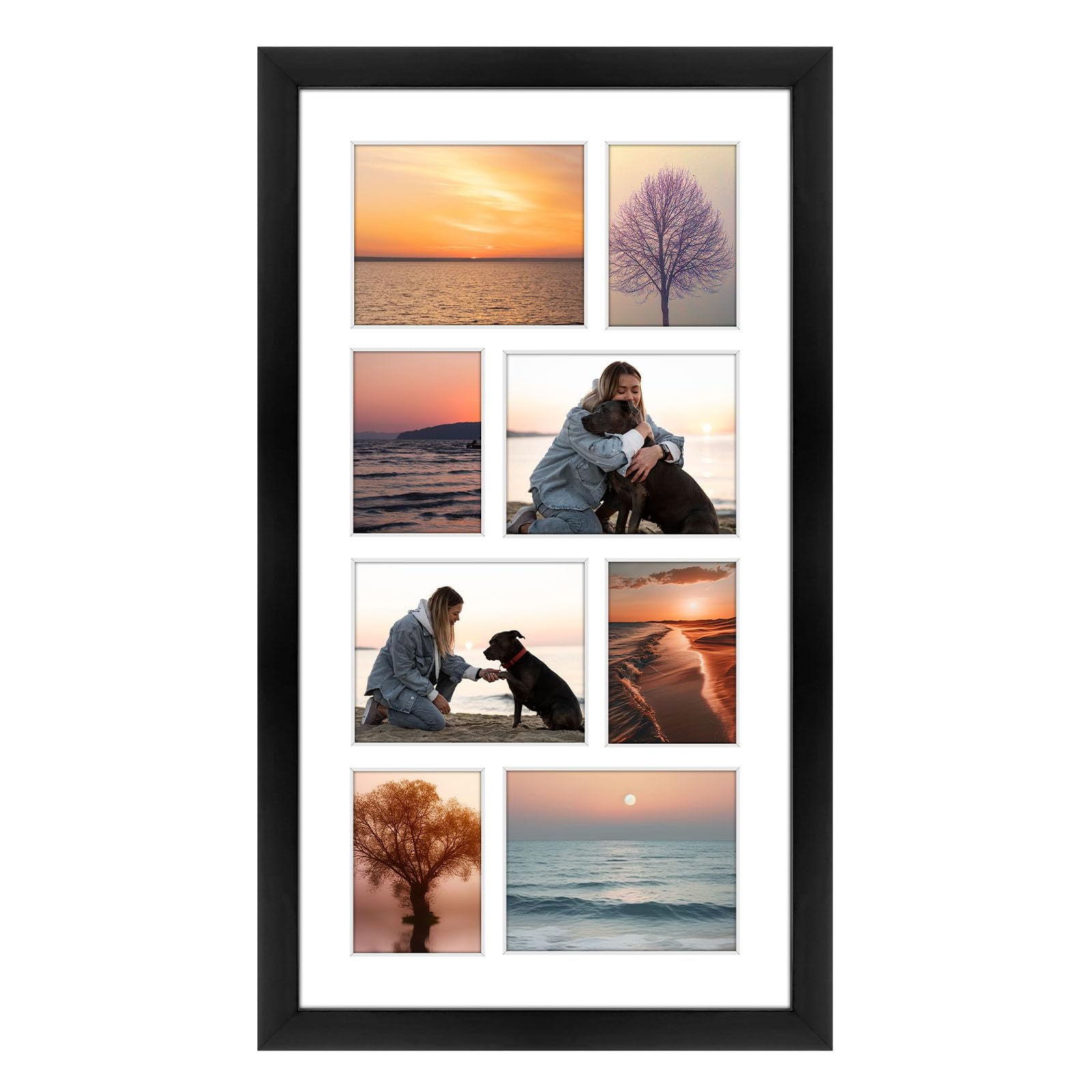Photo 1 of Golden State Art, 4x5 & 3x4 Collage Picture Frame - Solid Wood with Tempered Glass - 10x18 Multi Picture Frame - Displays (4) 4"x5" and (4) 3"x4" Photos - Black Collage Wall Decor
