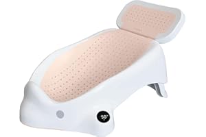 JOOL BABY PRODUCTS Baby Bather Plus - Bath Support with Thermometer for Bathtub or Sink (0-6 Months) Slip-Resistant & Ergonomic for Newborn Infant (Pink) - Jool Baby
