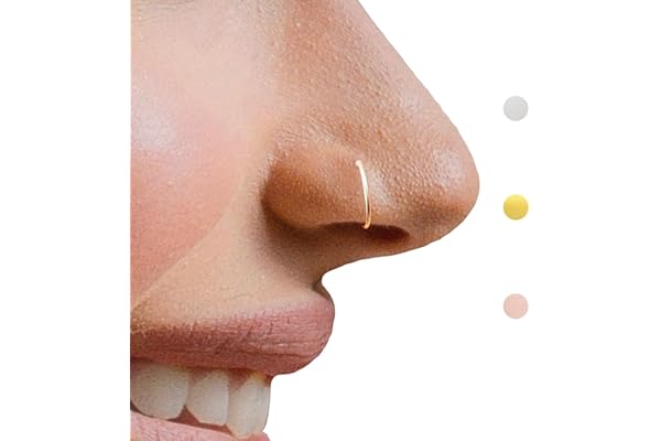 Small Gold Nose Ring Hoop for Women, Tiny Thin 14k Gold Filled Nose Piercing Hoop Jewelry 7mm 22G