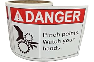 Pinch Points Danger Labels, OSHA Safety Labels, 3.5 x 5 Inch, 25 Labels Per Roll, Essential for Warehouse, Machine and Equipm
