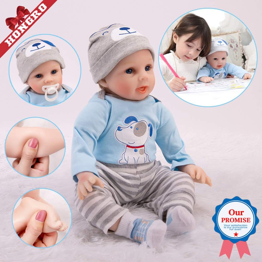 Prezzo Hongro Bambole Reborn,55 cm Bambola Ragazzo Realistica Silicone Fatto a Mano,Set Regalo da 10 Pezzi,Giocattolo di Compagno per Bambini Age 3+ ,Certificazione EN71 Offerte