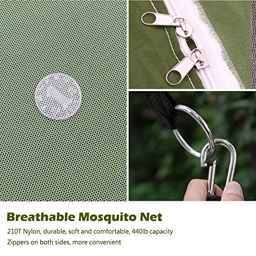 Camping Hammock, Rusee Mosquito Net Outdoor Hammock Travel Bed Lightweight Parachute Fabric Double Hammock For Indoor, Camping, Hiking, Backpacking, Backyard