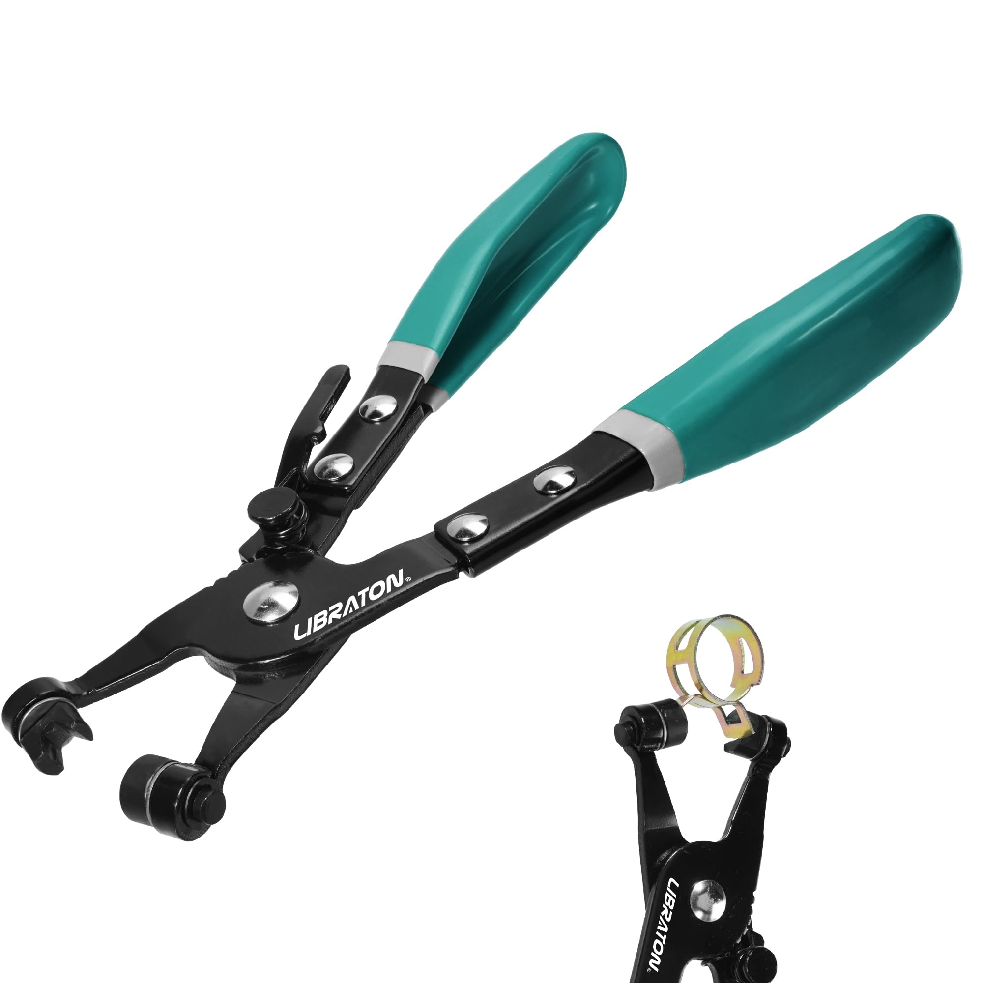 LIBRATON Hose Clamp Pliers, Professional Hose Clamp Tool with Swivel Flat Band for Removal and Installation on Flat-Band or Ring-Type Hose Clamps, for Car Fuel Oil Water Pipe Repair Tools