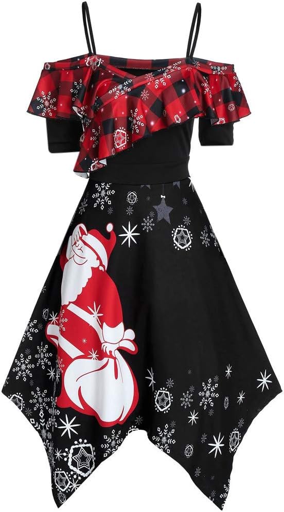NANTE Top Women's Dress Merry Christmas Santa Snowflake Print Camis Short Sleeve Dresses Xmas Skirt Plus Size Dress