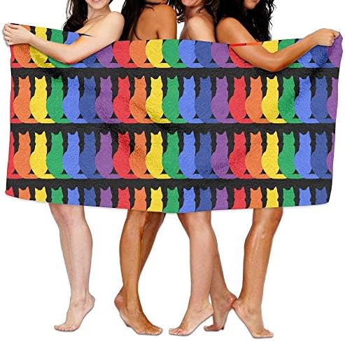 Funny Gay Pride Cat Rainbow Cat Lover Towels Soft Natural Beach Bath Towel, 31"x 51"
