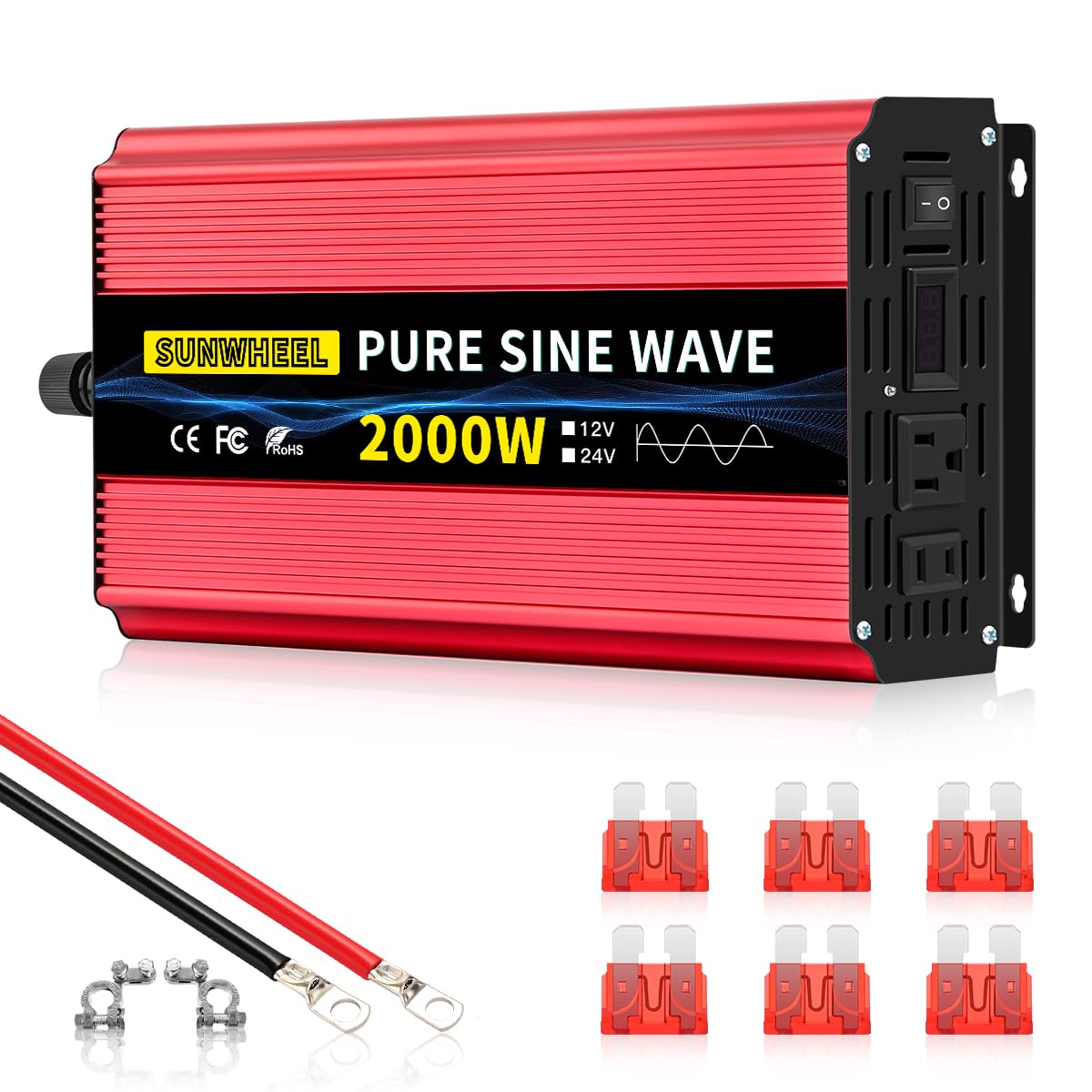 Photo 1 of SUNWHEEL 2000W Pure Sine Wave Inverter, 12V DC to 110V/120V AC Power Inverter for RV?Microwave?Off Grid?Truck?Refrigerator?Air Conditioner with 2 AC outlets and LCD Display