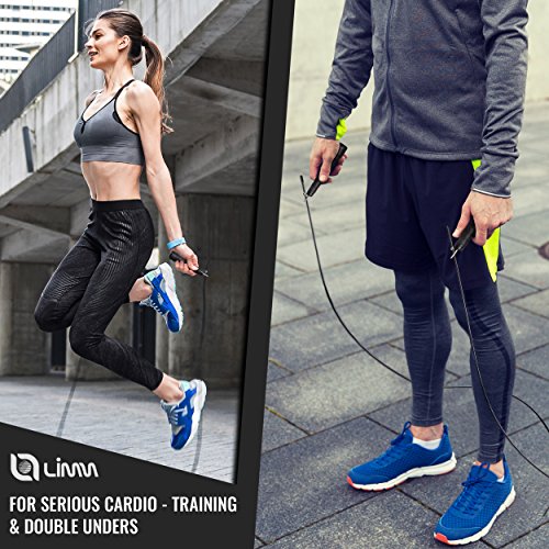 Limm High Speed Cable Jump Rope with Non-Slip PU Leather Handles & Carry Bag| Adjustable 10ft Exercise Jumping Rope | Fast Skipping Rope for Crossfit, Boxing, Men, Women, Kids (Black)