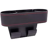 IOKSCTER Car Console Side Seat Gap Organizer with Cup Holder, Black | Front Seat Organizer, Console Side Pocket, Cell Phone Holder, Coin Bucket, Car Storage Box, Universal Fits, Easy Installation