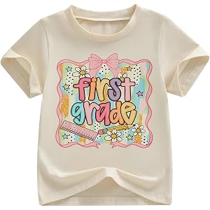 Kids Girls First Day of School Shirt Pre-k Kindergarten First Grade Coquette Bow Back to School T-Shirt Top