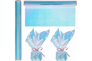 SHARELUCK 1 Roll 50ft Iridescent Light Blue Cellophane Wrap for Gift Baskets - Colored Cello Wrap - Rainbow Light Blue Wrapping Film (50' Long x 17" Wide) Colored Film Roll for, Fairy Wings, DIY Craft Babyshower.