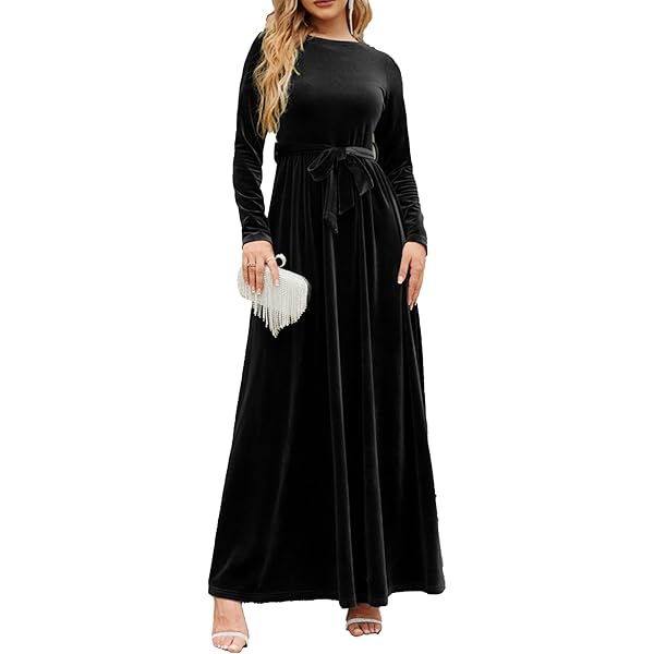 Amazon.com: Kwoki Women's Long Sleeve Velvet Maxi Dress Solid