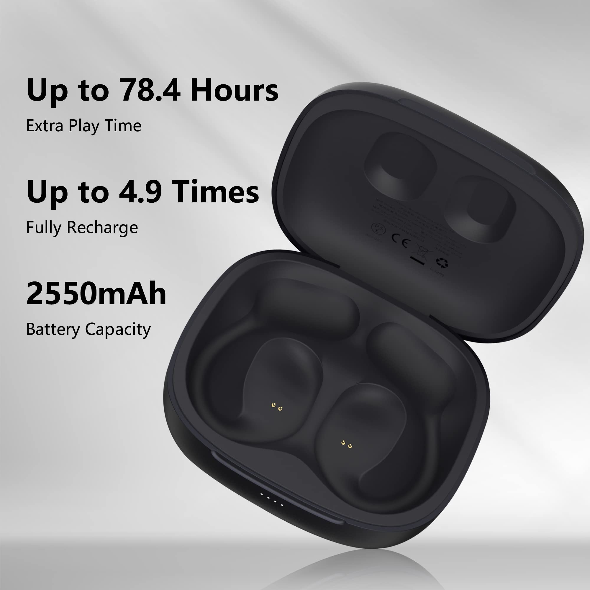 Open Ear Headphones Travel Charging Case - Extra 78.4 Hours Playtime with Built-in 2550mAh Large Capacity Battery, Protective Smart Case for Travel and Outdoor Activities- Black（No Earbuds）