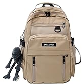 JARKJARD Cute Aesthetic Backpack Kawaii Backpack for School with Cute Pendant Casual Daypack Middle Student Travel College Bookbag for Girls Large Capacity(Khaki)