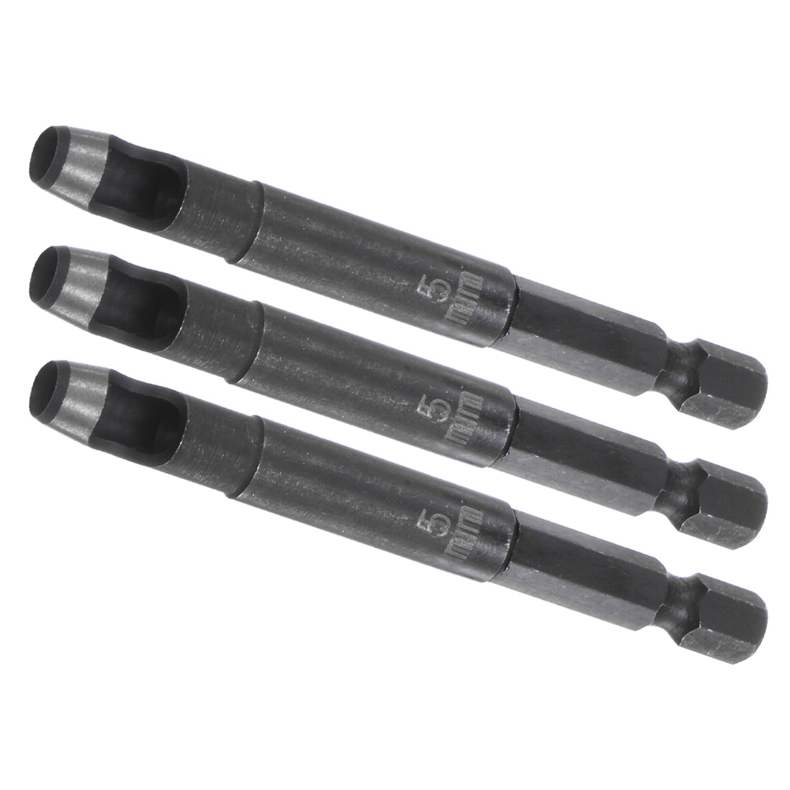 Kozelo 3pcs Leather Hole Punch Tool - [5mm x 1/4" Shank] Extension Hex Shank Drill Bit High-Carbon Steel Rotary Hollow Puncher for Fabric Leathercraft Belts Use, 132mm Length