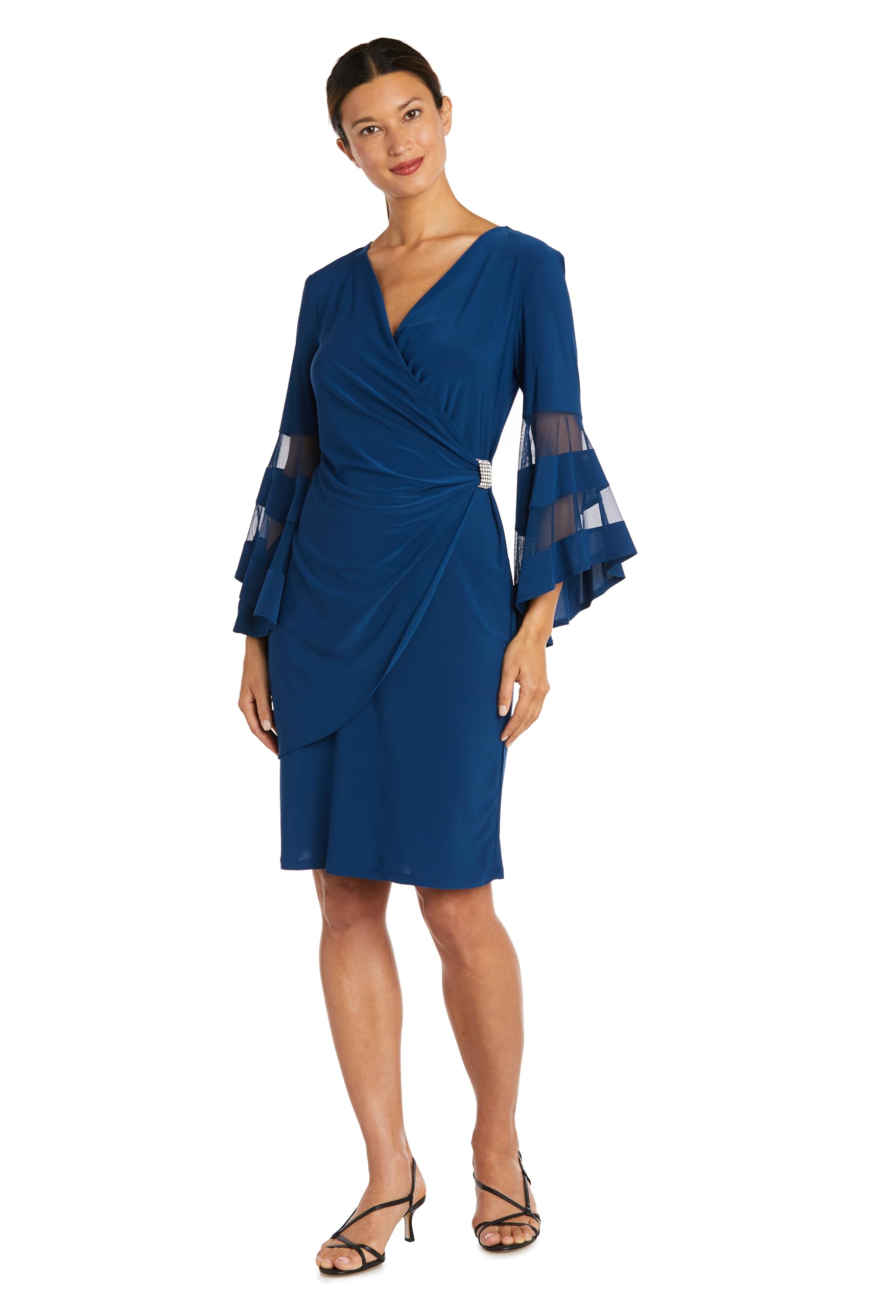 R&M Richards Women’s Sheer Allure Wrap Dress, Peacock