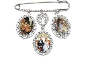 Wedding Bridal Boutonniere Angel Wings Pin Brooch Memorial Picture Frame for Loss of Dad Mom Remembrance Charms Pin