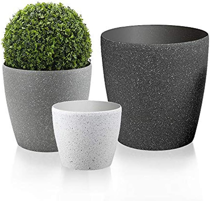 Worth Garden Luxury Set of 3 Resin Planter Multi-Color Large Flower Pots Outdoor & Indoor with Drain Hole Planter for Plants Garden Patio Deck Light & Unbreakable Large Medium Small 3-Year Warranty