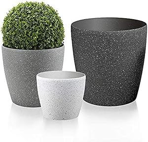 Worth Garden Luxury Set of 3 Resin Planter Multi-Color Large Flower Pots Outdoor & Indoor with Drain Hole Planter for Plants Garden Patio Deck Light & Unbreakable Large Medium Small 3-Year Warranty