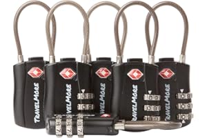 TRAVELMORE 6 Pack TSA Approved Travel Combination Cable Luggage Locks for Suitcases & Backpacks - Black