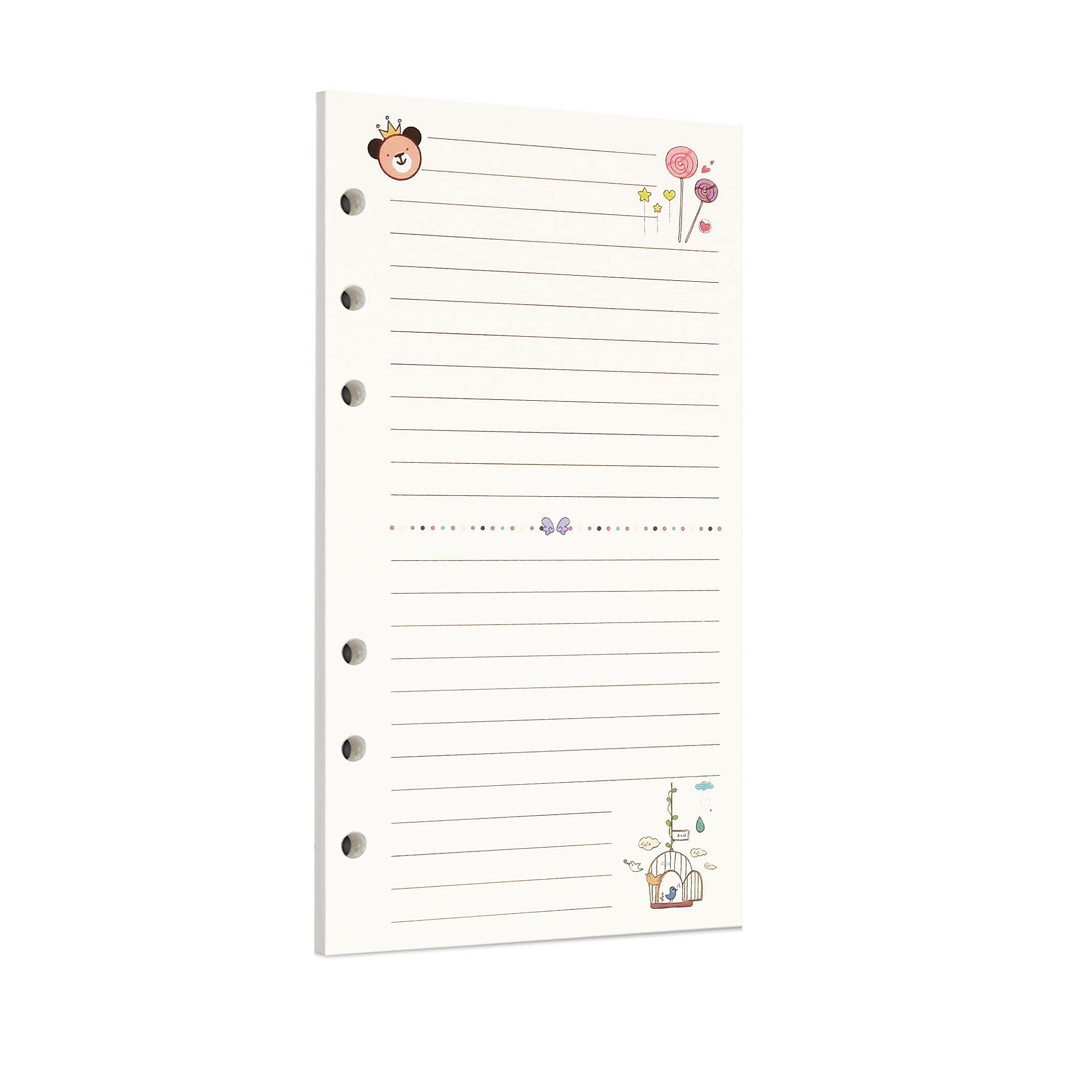 Zelten 45 Sheets 90 Pages Colorful Loose Leaf Punched Paper Refills Paper for 6 Hole Binder Personal Organizer Diary Notebook Refillable Planner (A6, Fairy Tale Ruled)