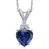 Gem Stone King 14K White Gold Customized and Personalized Heart Shape 6MM Gemstone Birthstone and Lab Grown Diamond Pendant Necklace | Gold Necklace for Women | With 18 Inch Chain