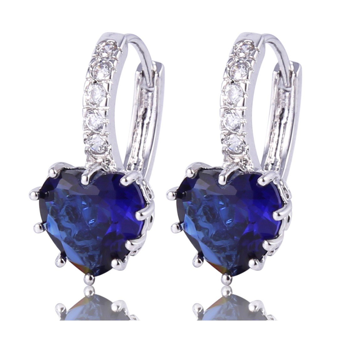 GULICX Jewelry Women Heart Cubic Zirconia Navy Blue Huggie Hoop Stud 925 Sterling Silver Earrings — image 1