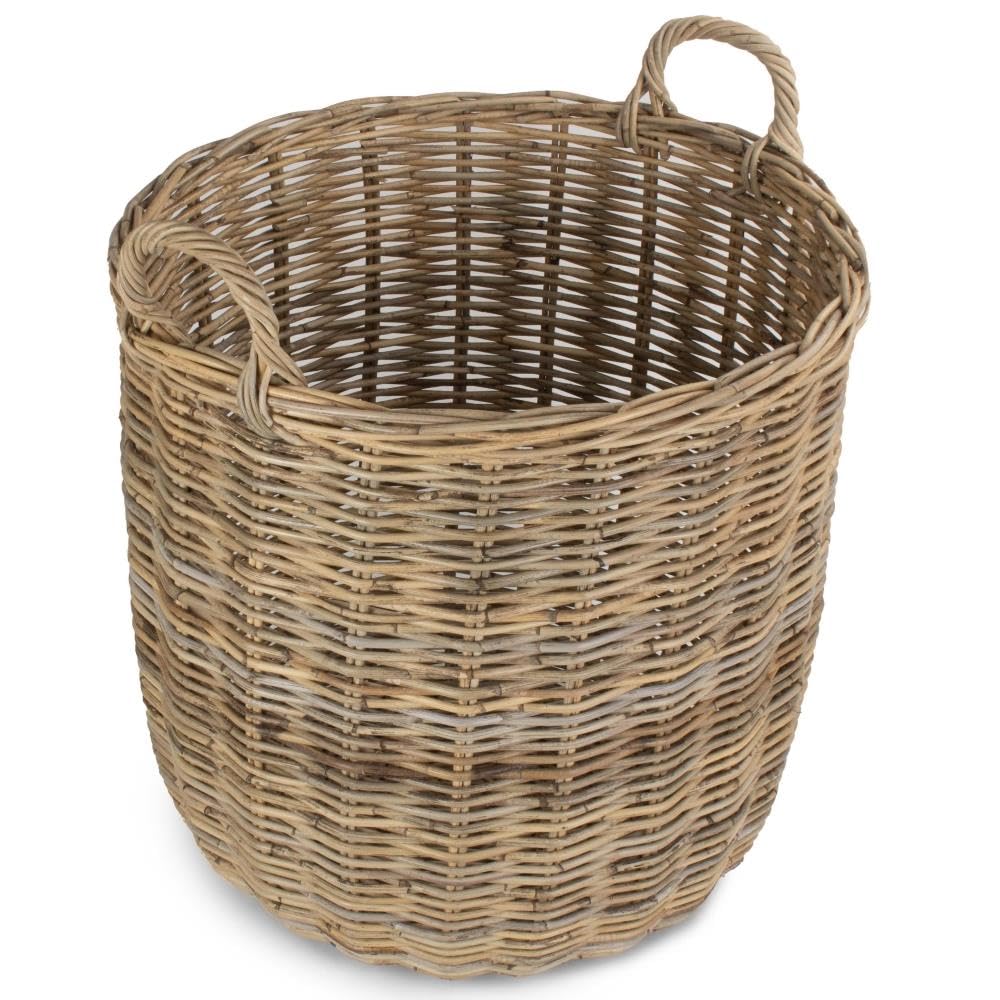 Red Hamper Large Tall Round Fireside Grey Rattan Log Basket, Brown