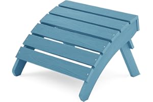 MXIMU Folding Adirondack Ottoman Outdoor: HIPS Plastic Patio Footstool Easy Assembly - All Weather FootRest Foot Stool for Ad