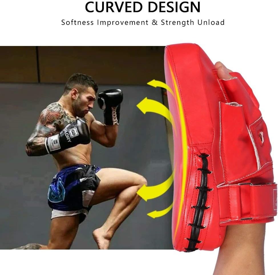 Valleycomfy Boxing Curved Focus Punching Mitts- Leatherette Training Hand Pads, Ideal for MMA Karate, Muay Thai Kick, Sparring, Dojo, Martial Arts : Sports & Outdoors