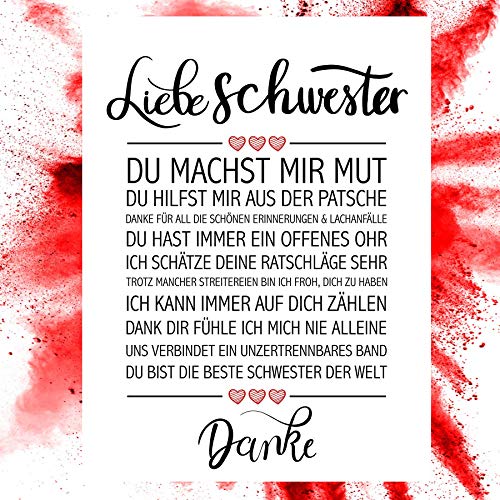 Close Up Beste Schwester Danke Zitate Poster Deko Geschenk Zum Geburtstag Weihnachten Jeden Tag 30 X 40 Cm Premium Qualität