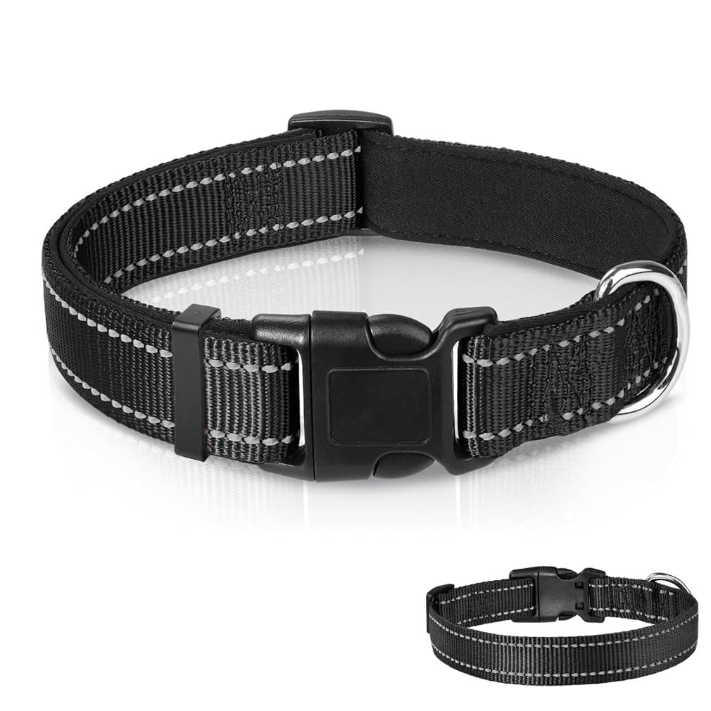 Dog Collar, Reflective Nylon Dog Collar with Safety Buckle, Adjustable Pet Collar for Small, Medium & Large Dogs (L)