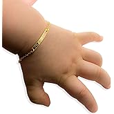 Baby Name Bar ID Bracelet Gold Plated Personalized Baby Gifts 16k Gold Dainty Hand Stamp Customized Newborn to Children First Birthday Great Gift