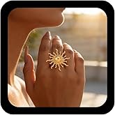 Andelaisi Boho Sunburst Finger Ring Vintage Sun Celestial Flower Ring Gold Spike Sunrise Open Knuckle Rings Adjustable Sun Stacking Rings Jewelry for Women