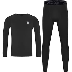 Runhit Boys Compression Shirts & Pants Set Youth Football Long Sleeve Undershirts Leggings Kids Sport Base Layer Tights UPF50