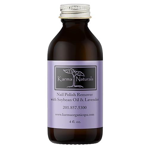 Karma Organic Nail Polish Remover with Soybean Oil and Lavender Oil- Non Toxic, Vegan, Cruelty Free, Acetone Free – Nails Strengthener for Fingernails – 4 fl. Oz