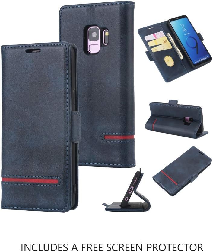 AKOPUGA Compatible with Samsung Galaxy Note 8 Wallet Case, PU Leather Flip Folio Case, Full Body Protective Case w/Card Holder/Cash Slots Magnetic Closure Cover for Galaxy Note 8 Blue