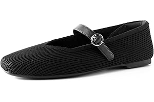 FancyRing Women's Mary Jane Ballet Knit Flats Square Toe Washable Comfort Shoes with Straps for Office Casual Wear Softable Low Top