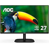 AOC 27B2H 27" Full HD IPS Monitor, 3-Sided Frameless & Ultra Slim Design, HDMI and VGA inputs, Lowblue Mode, VESA compatible,
