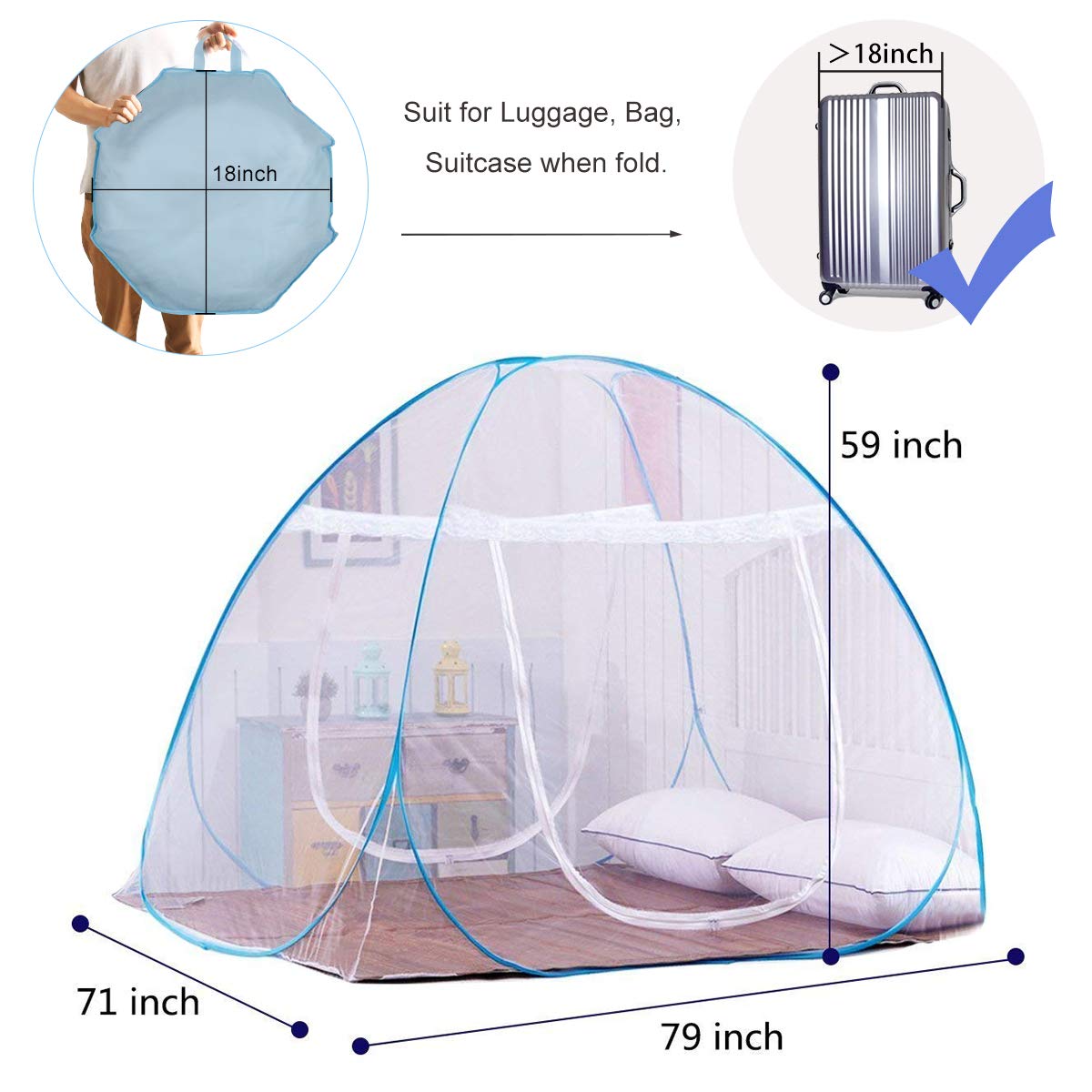 Pop-Up Mosquito Net Tent for Beds Anti Mosquito Bites Folding Design with Net Bottom for Babys Adults Trip (79 x71x59 inch) : Baby