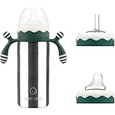 Hamarue 3-in-1 Deluxe Stainless Steel Sippy Cup for Babies and Toddlers | Non-Toxic Plastic Free Liquid Transfer | Straw Baby Cup & Bottle | Leak Proof Insulated (Green, 6 oz)