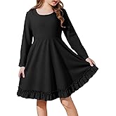 JiAmy Girls Dresses Fall Long Sleeve A Line Twirly Skater Ruffle Loose Casual Dress with Pocket