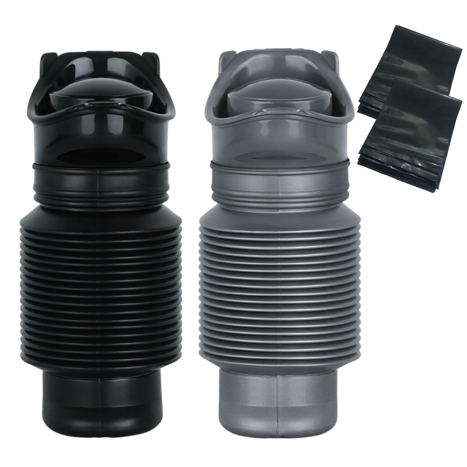 Photo 1 of 2-Pack 750ml Leakproof Collapsible Pee Bottle for Men with 20 Disposable Black Bags, Reusable Travel Urinals for Men Car, Portable Men's Pocket Toilet for Outdoor (Charcoal Black & Charcoal Grey)