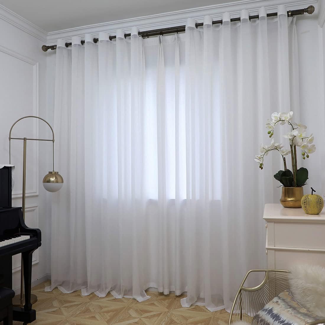 Outdoor Curtains - Window Ivory Sheer Curtains 84 Inches Long 2 Panels (1 Panel Width 52 inch) with Ring Panel Home Decor for Bedroom Children Living Room Yard Kitchen Patio Parlor