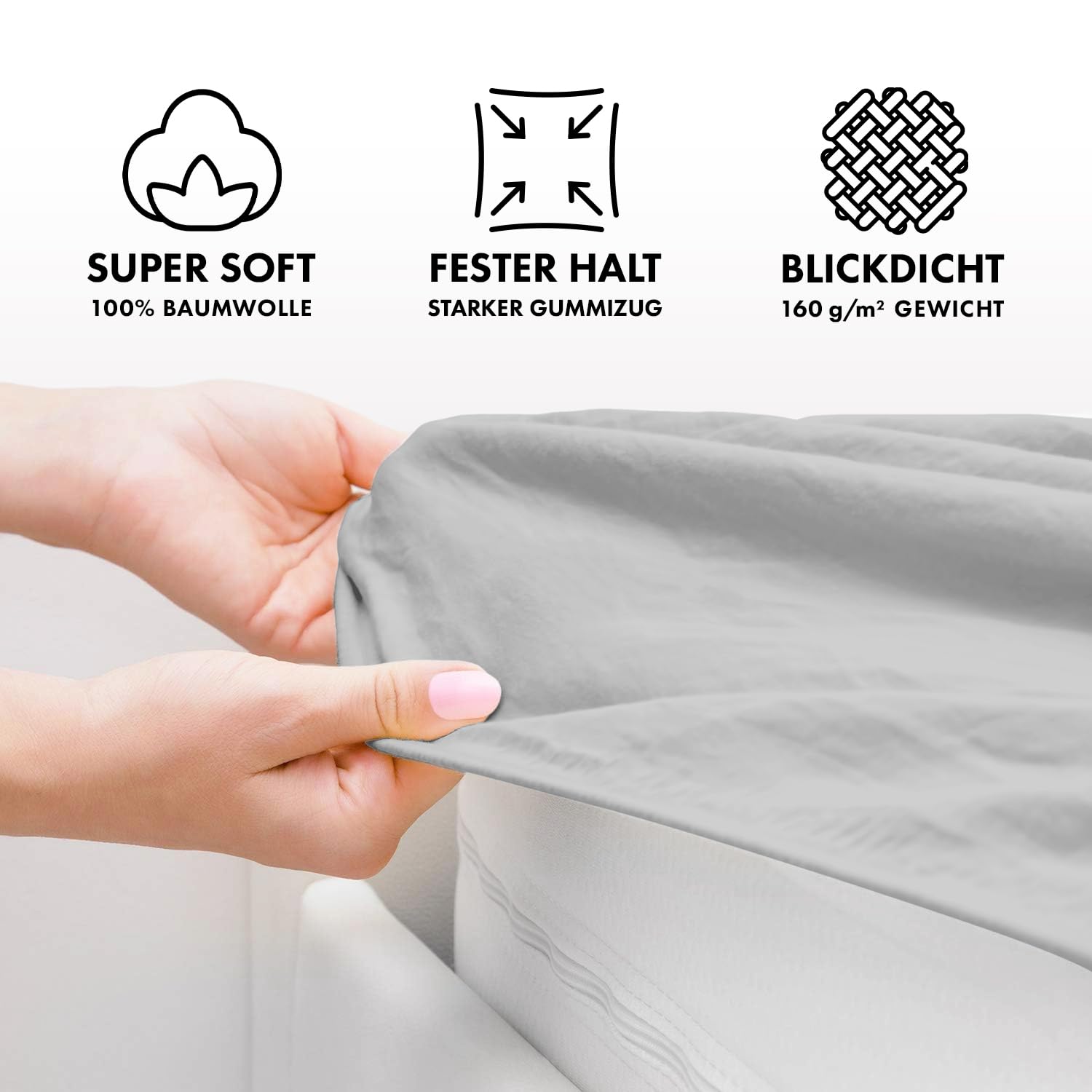 Jacobson Jersey Spannbettlaken Spannbetttuch Baumwolle Bettlaken (90x200-100x200 cm, Grau) 3