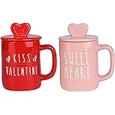 Vitrignis Valentines Mug Set Of 2-21oz Couples Kissing Ceramic Mugs with lid - Large Coffee Mug Set For Wedding Gifts Anniversary Engagement Gift For Lovers