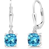 Gem Stone King Dangle Earrings For Women | 925 Sterling Silver | 6MM Cushion Gemstone Birthstone | Fine Jewelry Gifts for Her Mom Women Wife