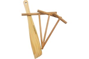 Kuchengerate Crepe Maker Set - 3.5" 5" 7" inc Spreader Stick & 12" inc Spatula Turner - T Shaped Structure - Handmade Natural